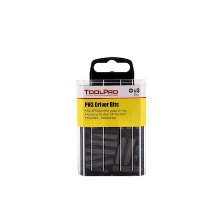 Toolpro 3 Phillips Bits Tips in Interlocking Storage Box 50Pack, 50PK TP60660